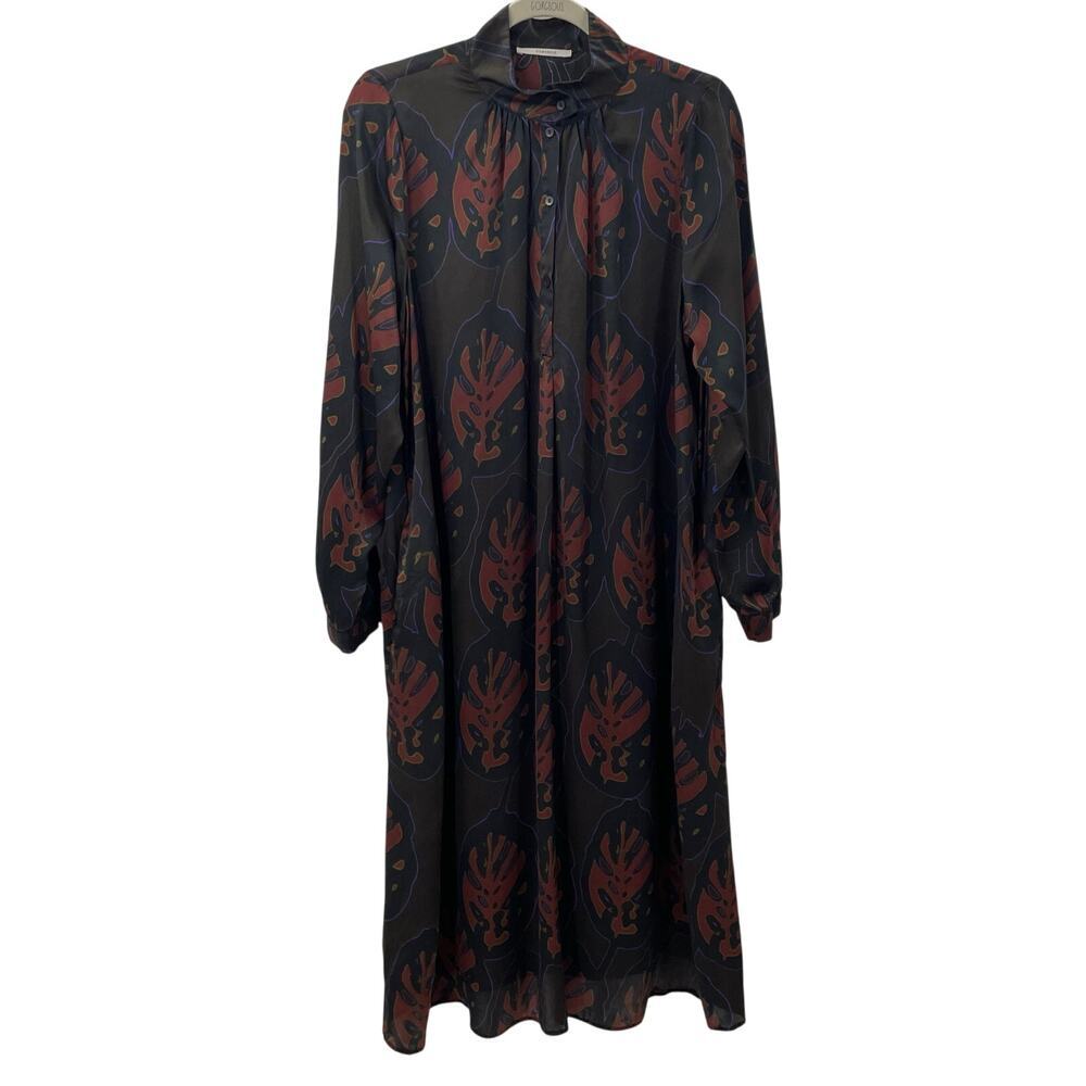 Humanoid M Silk Midi Dress Collared 100% Silk Printed